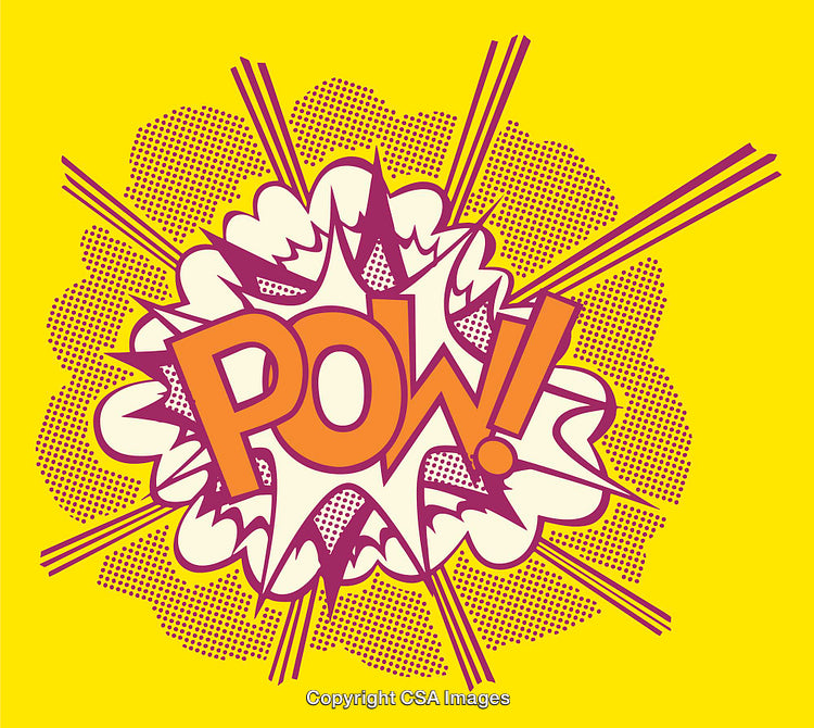Colorful Comic Book Style Illustration with Explosive Energy and Sound Effect