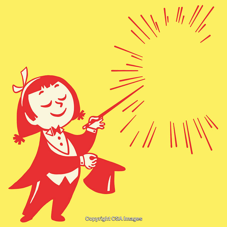 Charming Illustration of a Child Performing a Magical Trick with Sparkles