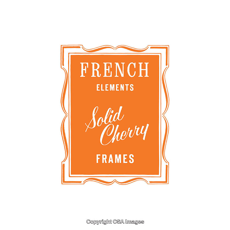 Orange Label Design Featuring French Elements and Solid Cherry Frame Text