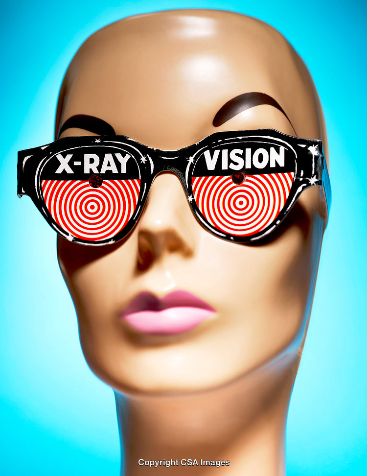 Mannequin Wearing Glasses with X-Ray Vision Design in Vibrant Colors