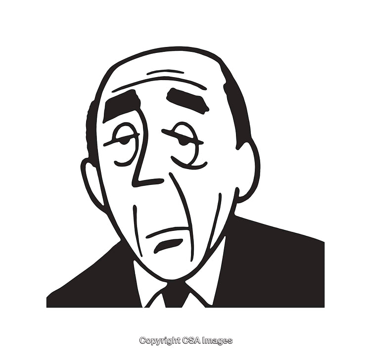 Black And White Line Art of a Contemplative Man's Face