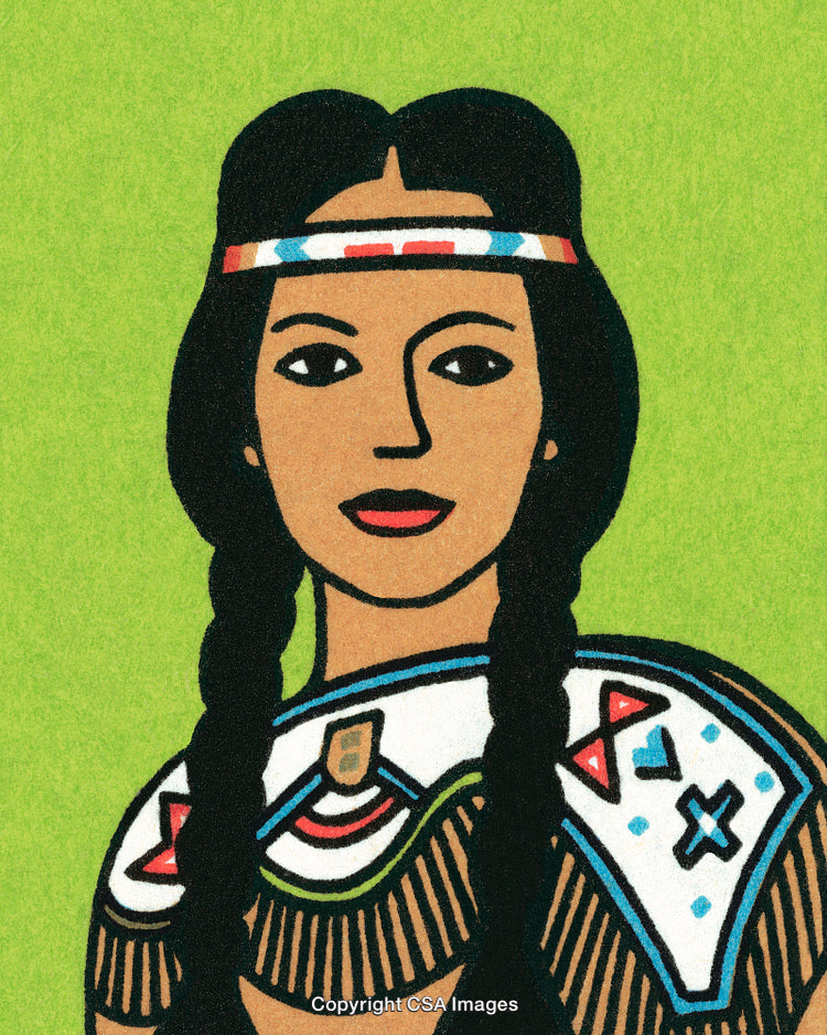 Artistic Representation of a Traditional Female Figure on Green Background