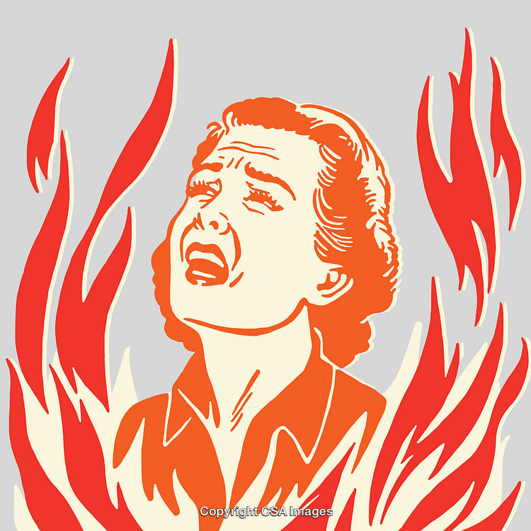 Emotional Expression in Colorful Flaming Line Art Illustration