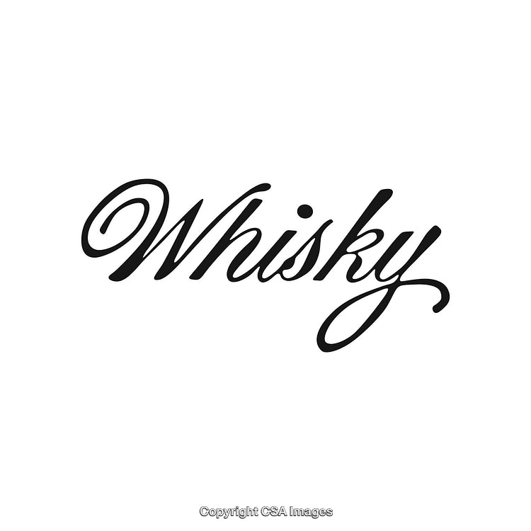 Elegant Script Typography of the Word Whisky on White Background