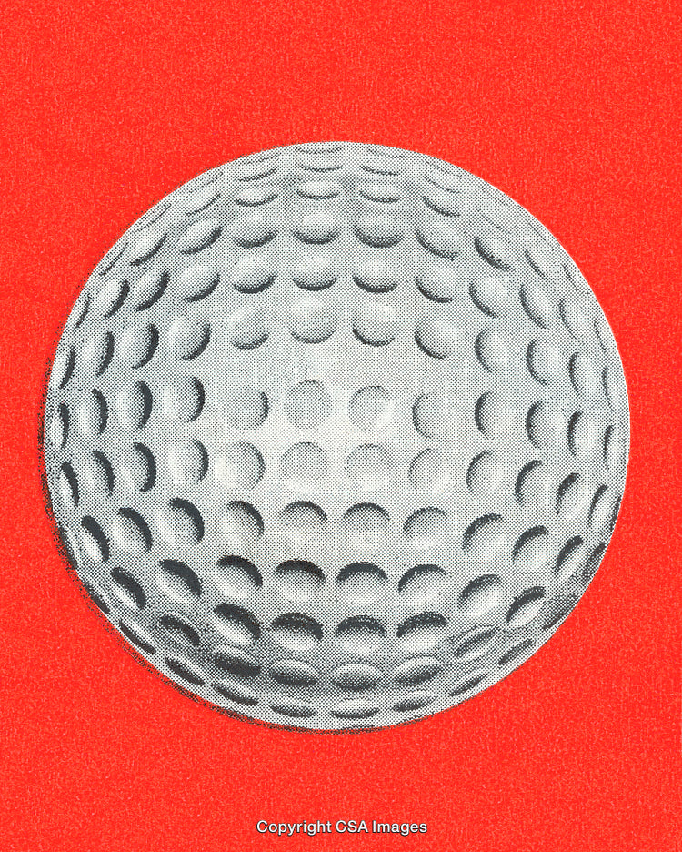 High-Contrast Golf Ball on Bright Red Background in Pop Art Style
