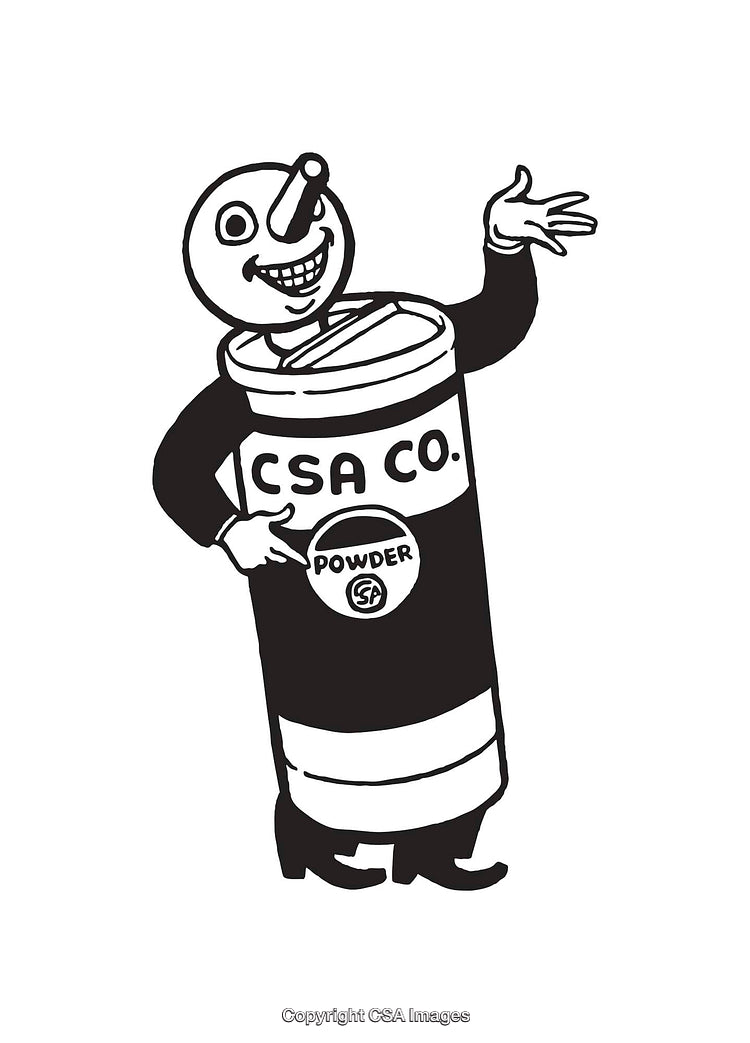 Vintage Black and White Character Illustration With Powder Can Design