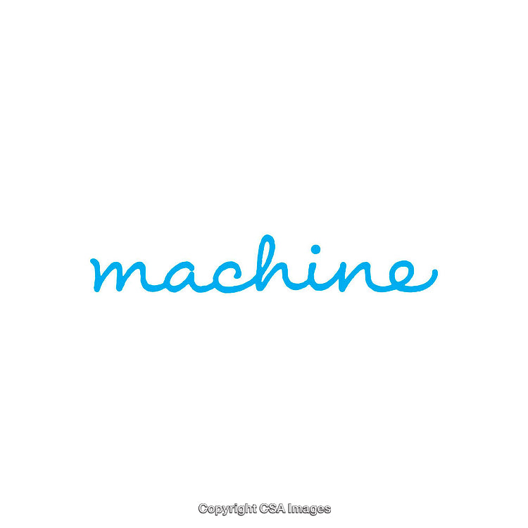 Blue Cursive "Machine" Typography on White Background