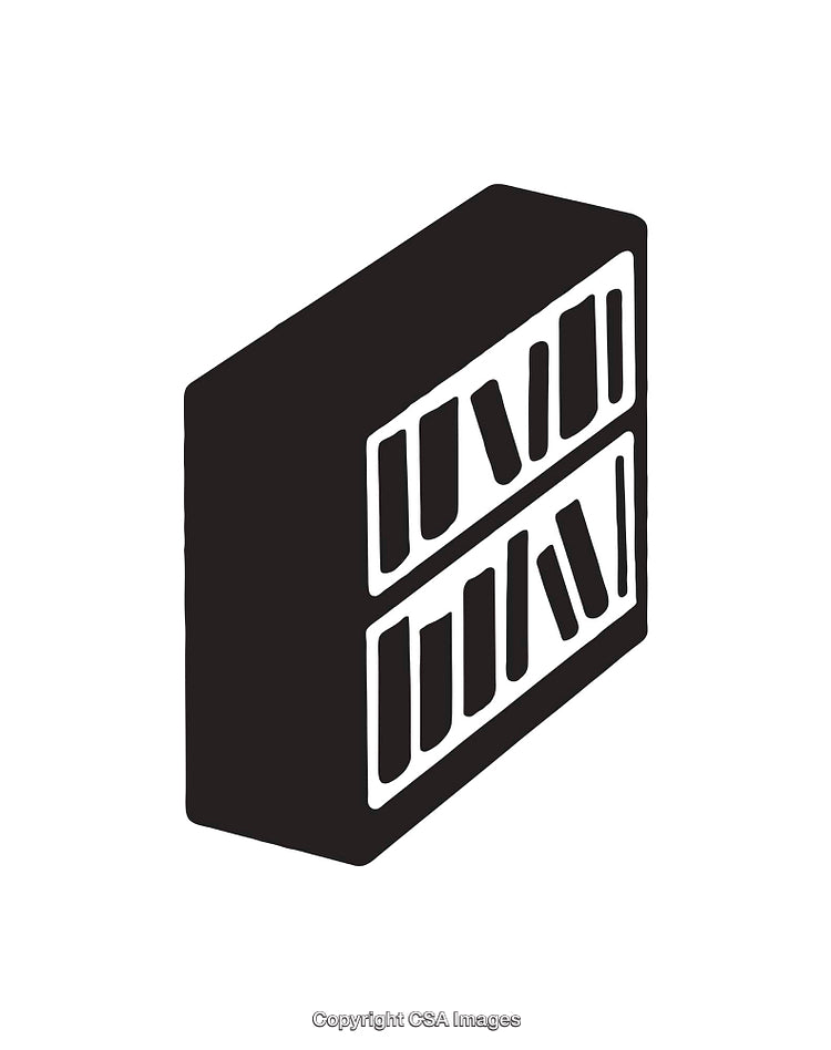 Simple Black and White Icon of a Bookcase with Books