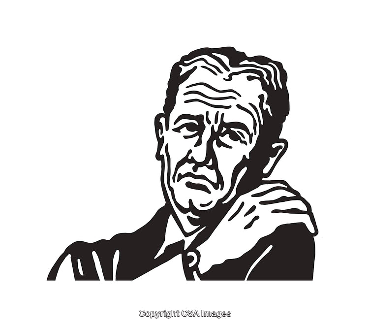 Black and White Line Art of a Man with a Thoughtful Expression