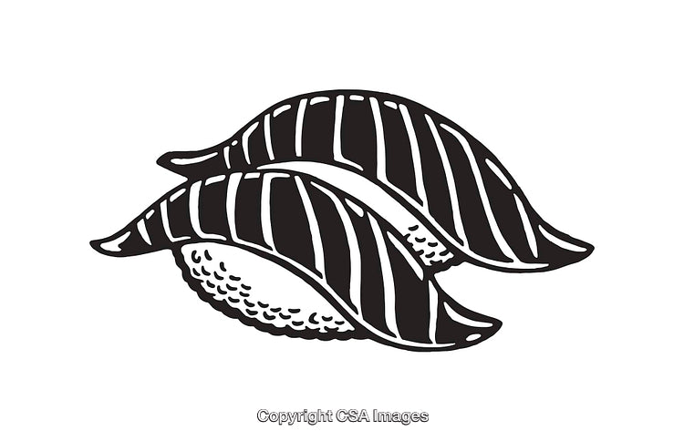 Black and White Line Art Illustration of Two Pieces of Nigiri Sushi