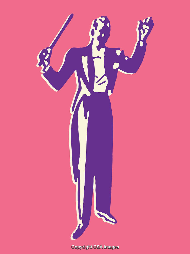 Colorful Illustration of a Music Conductor Against a Pink Background