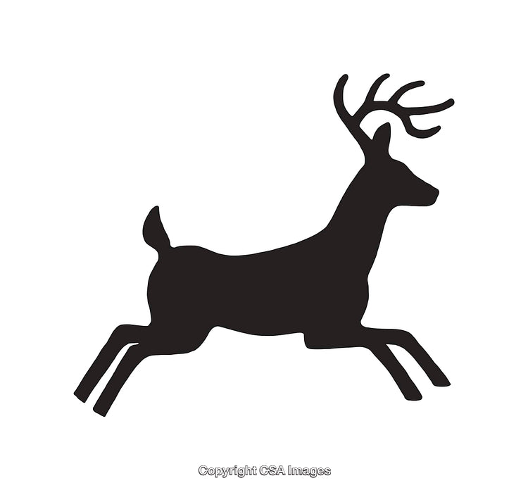 Silhouette of a Leaping Deer with Antlers on White Background