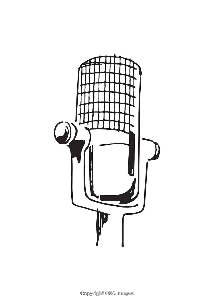 Hand-Drawn Black and White Retro Microphone Illustration