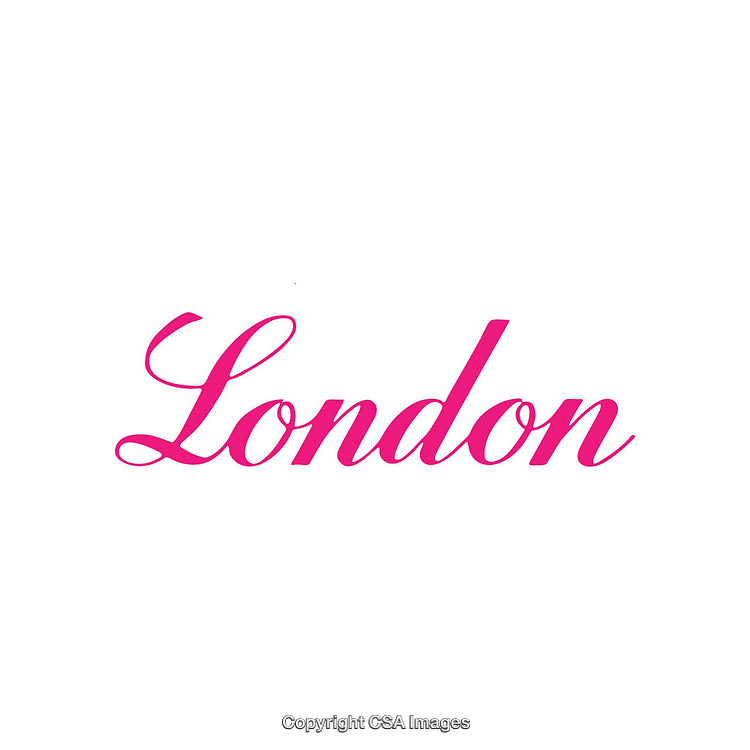 Pink London Text in Elegant Script on White Background