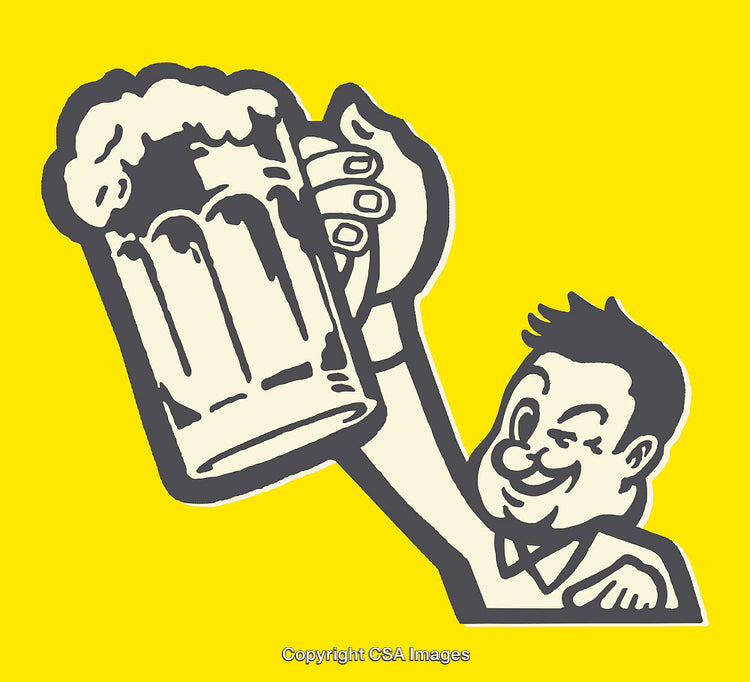Colorful Line Art Illustration of a Man Holding a Beer Mug
