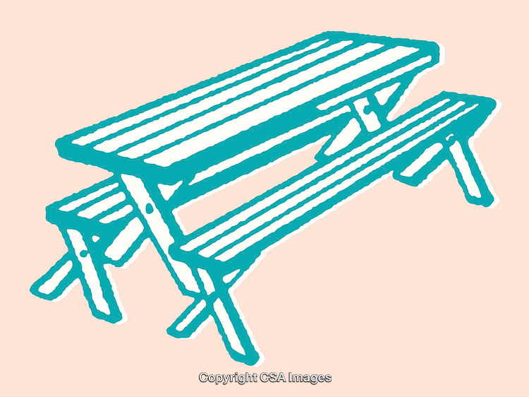 Stylized Illustration of a Picnic Table with Benches in Minimalist Design