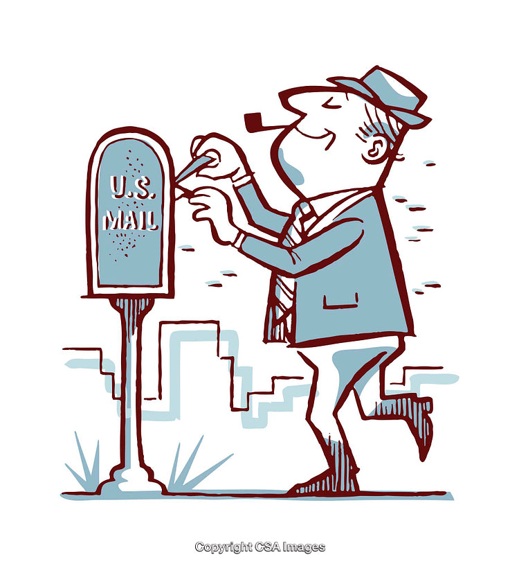 Vintage Illustration of a Man Posting a Letter in a Mailbox