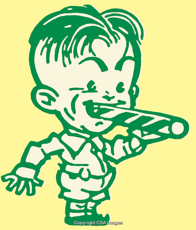 Retro Illustration of a Boy Smoking Playfully Drawn in Green Art Style