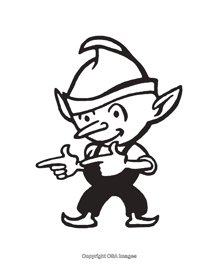 Black and White Line Art of a Cartoon Elf Illustration