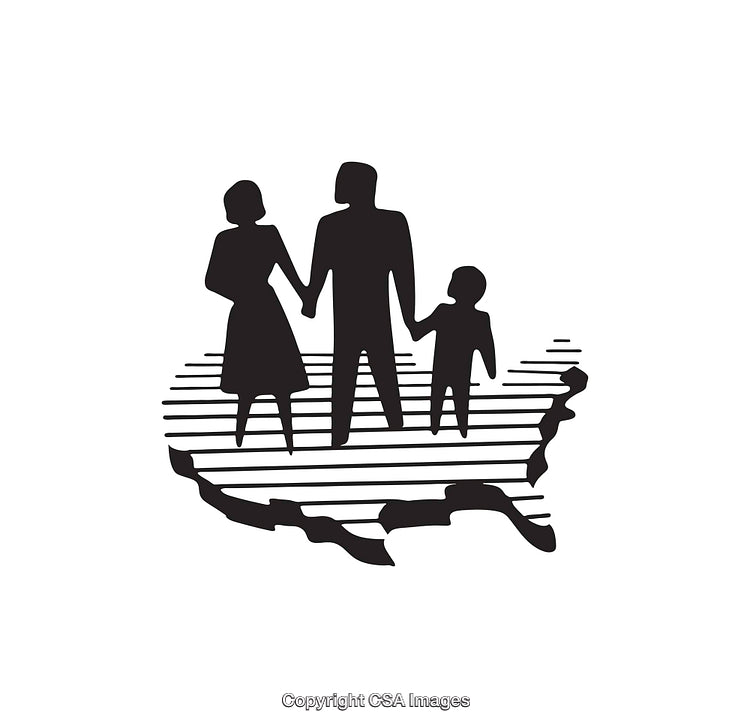 Silhouetted Family Holding Hands Over United States Map