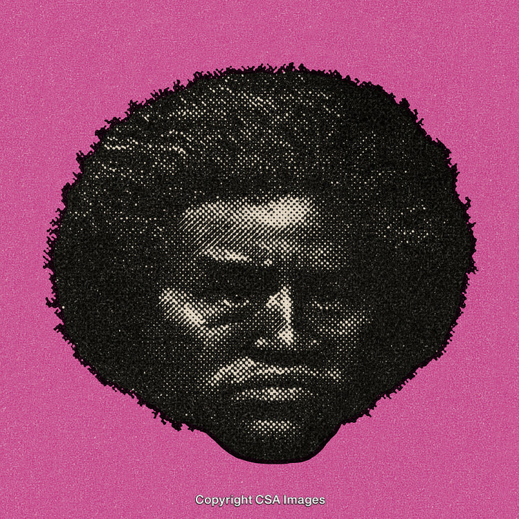 Expressive Halftone Portrait Artwork on Vibrant Pink Background