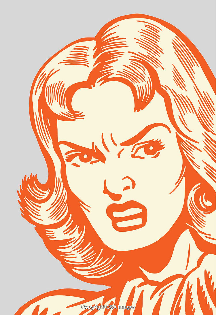 Retro Comic Style Illustration of an Angry Woman in Orange Tones