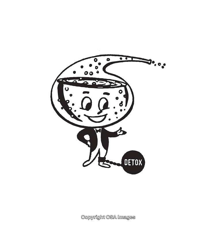 Retro Black and White Detox Line Art Illustration