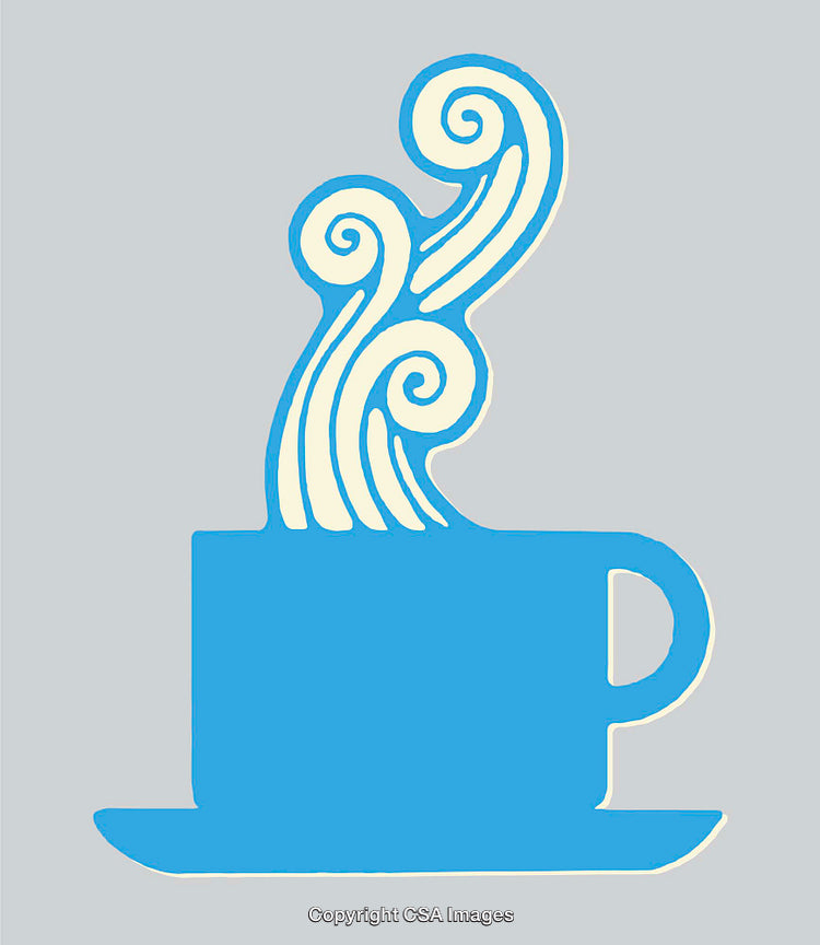 Stylized Coffee Cup With Swirling Steam Illustration on Gray Background