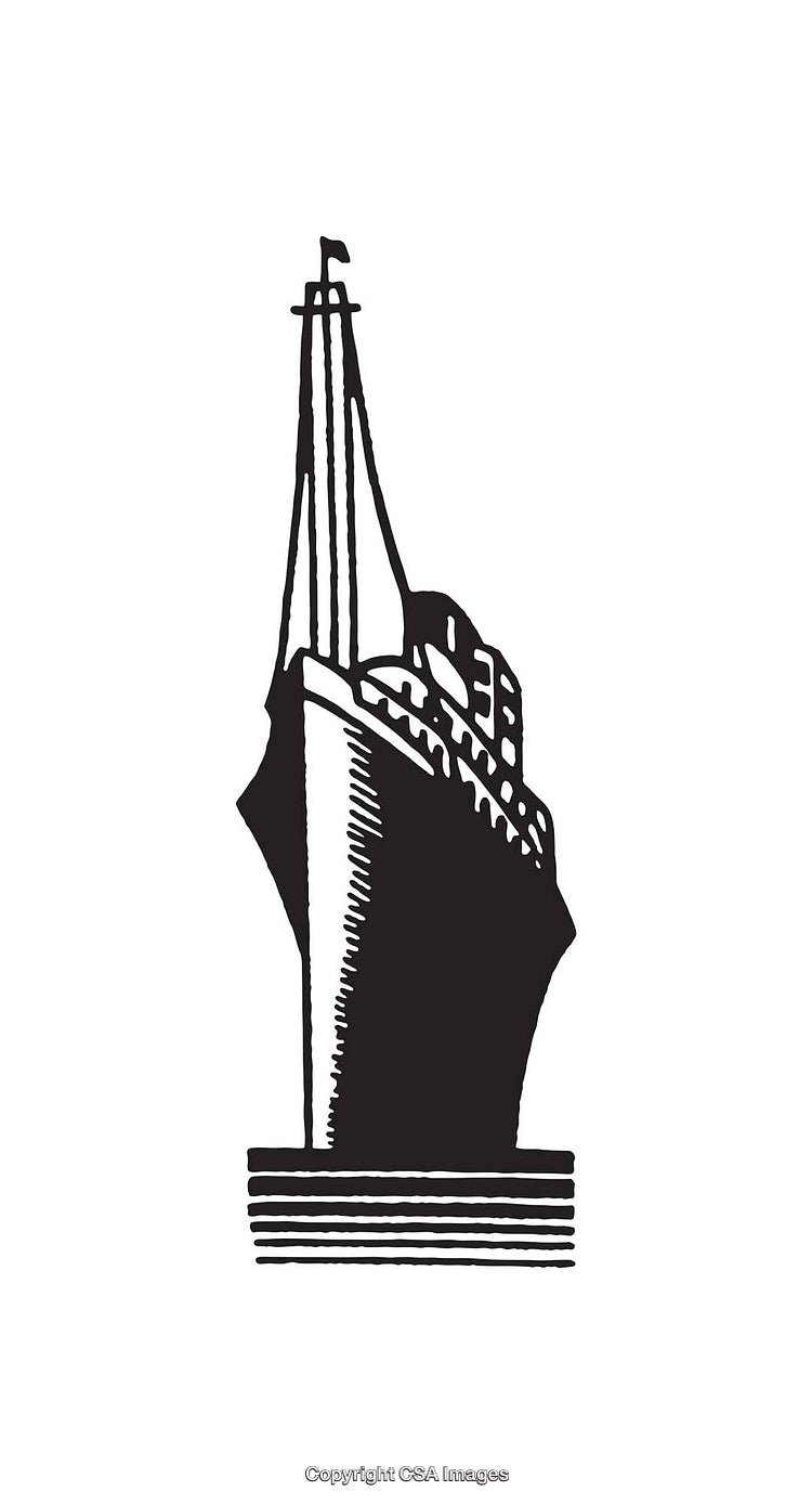 Black and White Line Art Illustration of a Large Cruise Ship
