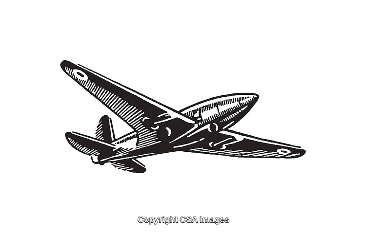 Vintage Airplane In Black and White Line Art Illustration