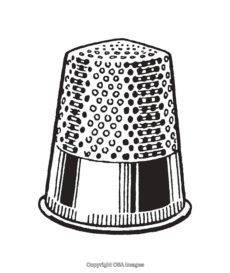 Black and White Line Art Illustration of a Sewing Thimble