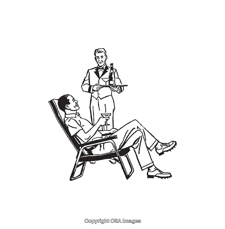 Classic Line Art of Formal Gentleman Serving a Drink Outdoors