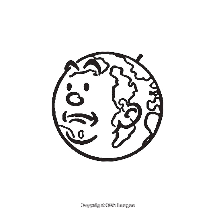 Black And White Line Art Illustration of Earth with a Face