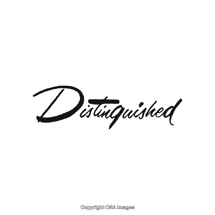 Elegant Calligraphy Style Word 'Distinguished' on White Background