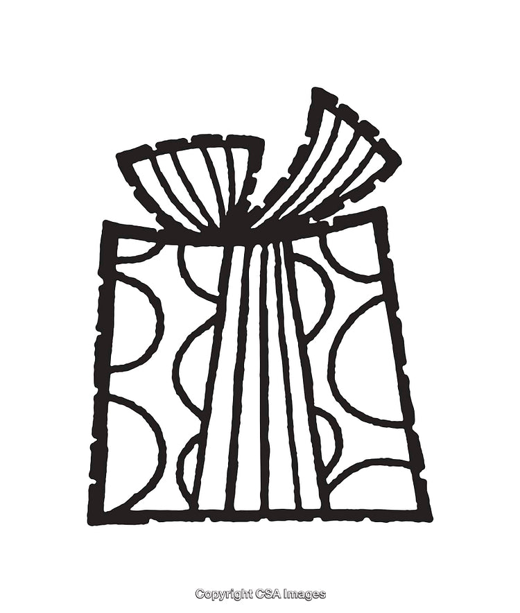 Stylized Black and White Line Art Illustration of a Gift Box