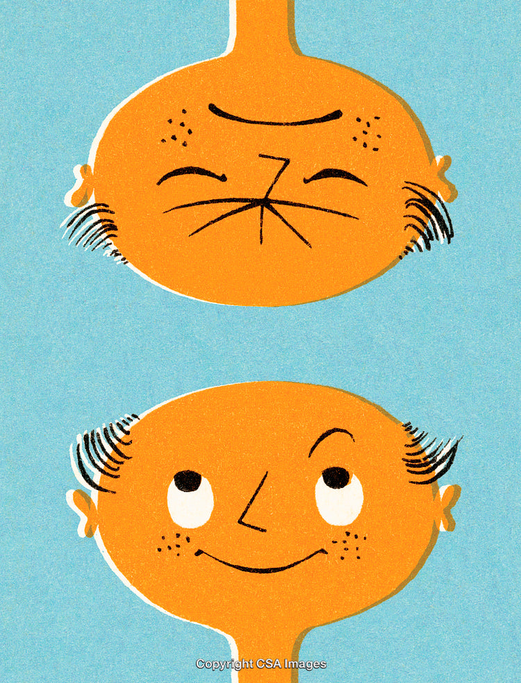 Creative Illustration Featuring a Dual-Faced Character with Playful Expressions