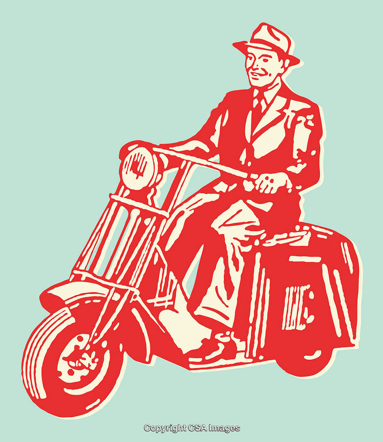Vintage Style Illustration of a Man Riding a Classic Motorcycle