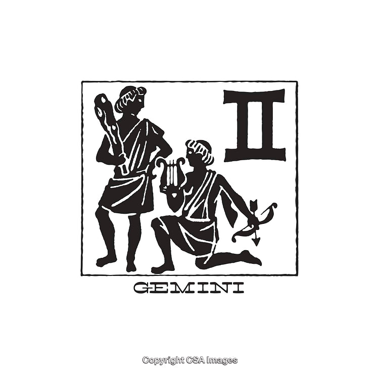 Black and White Line Art Illustration of Gemini Zodiac Sign Symbol