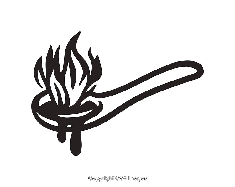 Black-and-White Line Art Illustration of a Flaming Spoon Symbol