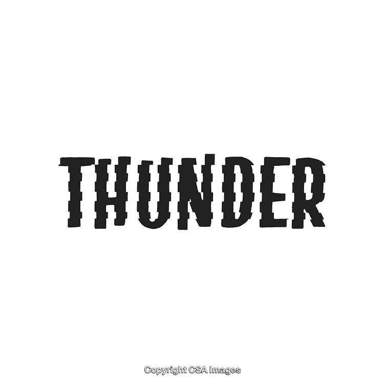 Bold Thunder Text Design on White Background, Minimalist Typography Artwork