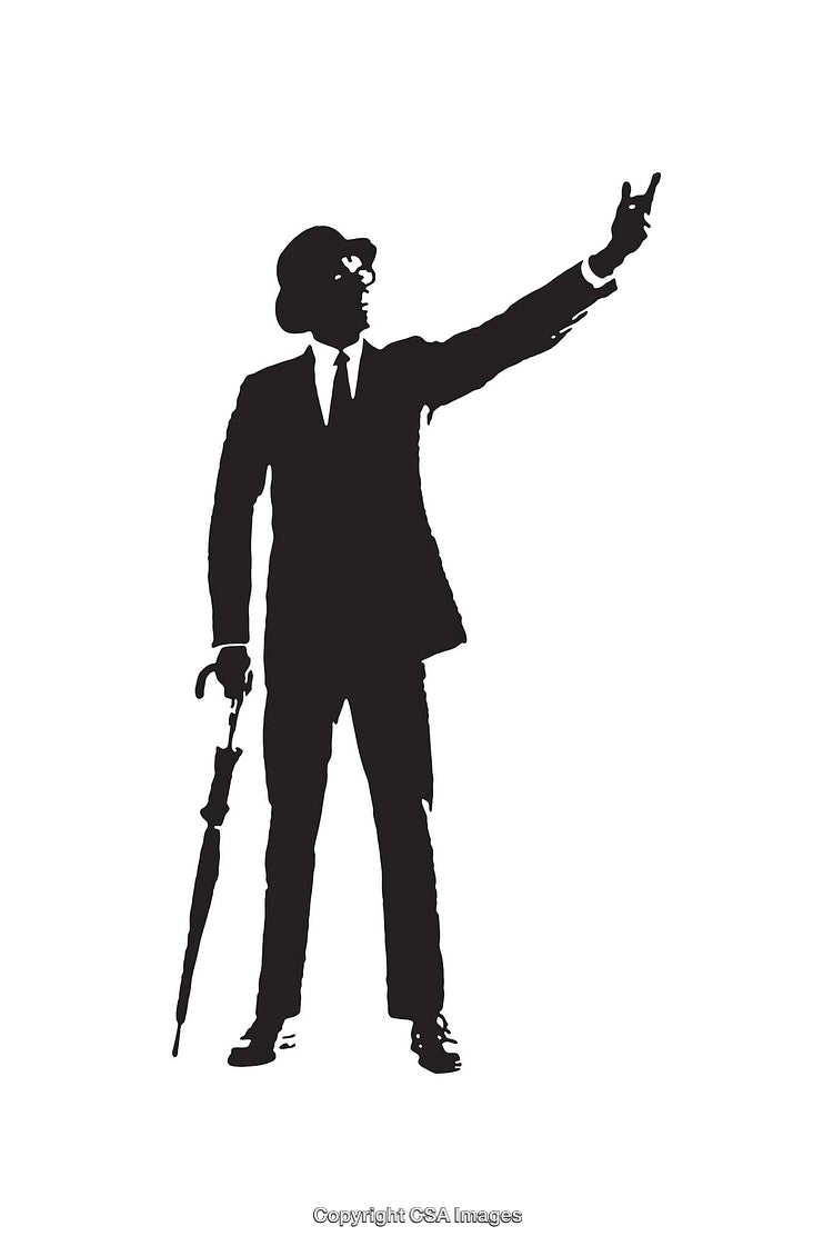 Silhouette of Formal Gentleman Holding Umbrella Gesturing Hand Gesture
