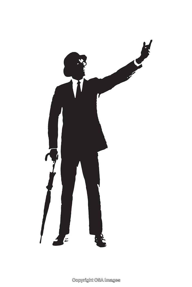 Silhouette of Formal Gentleman Holding Umbrella Gesturing Hand Gesture