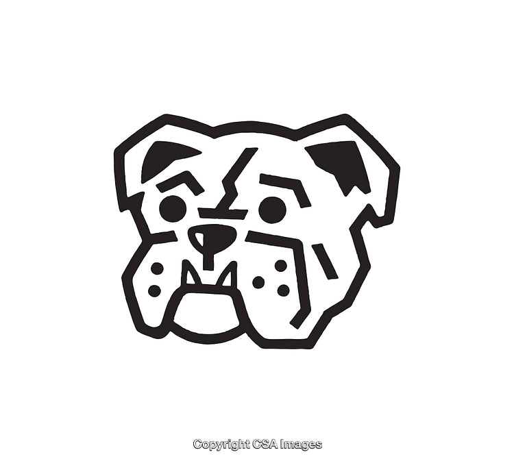 Graphic Black and White Bulldog Line Art Illustration on White Background