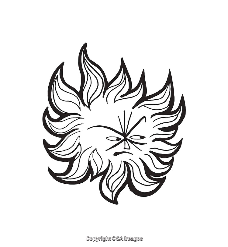 Abstract Line Art Depicting a Stylized Sun With Expressive Face