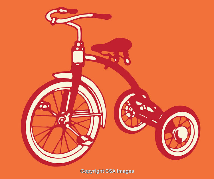 Retro Stylized Tricycle Illustration in Bold Orange and Red Tones