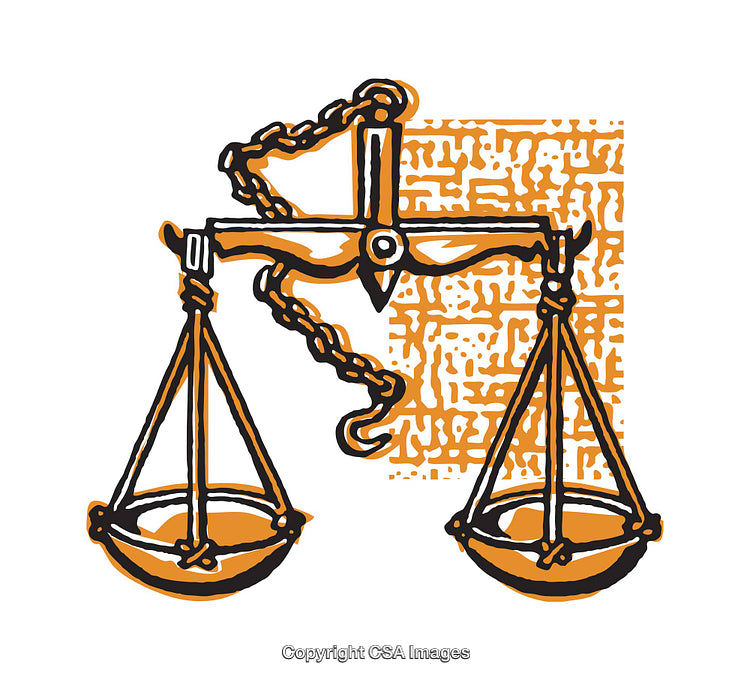Colorful Illustration of Scales of Justice Representing Law and Balance