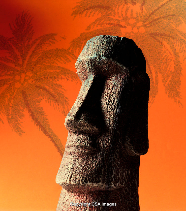 Easter Island Statue Silhouette with Tropical Orange Background
