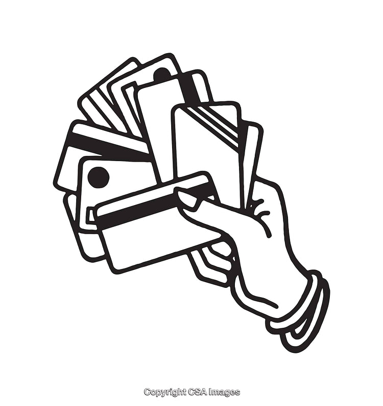 Illustration of a Hand Holding Multiple Credit and Business Cards