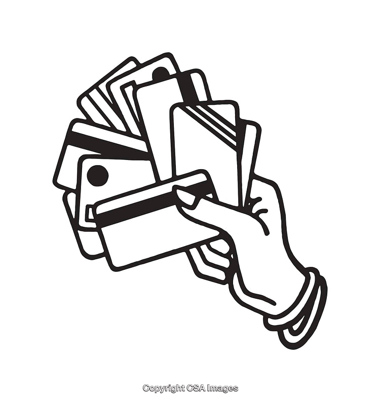 Illustration of a Hand Holding Multiple Credit and Business Cards