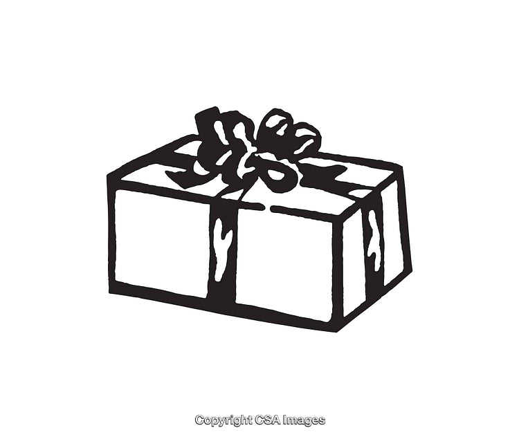 Black and White Line Art Illustration of a Wrapped Gift with Ribbon Bow